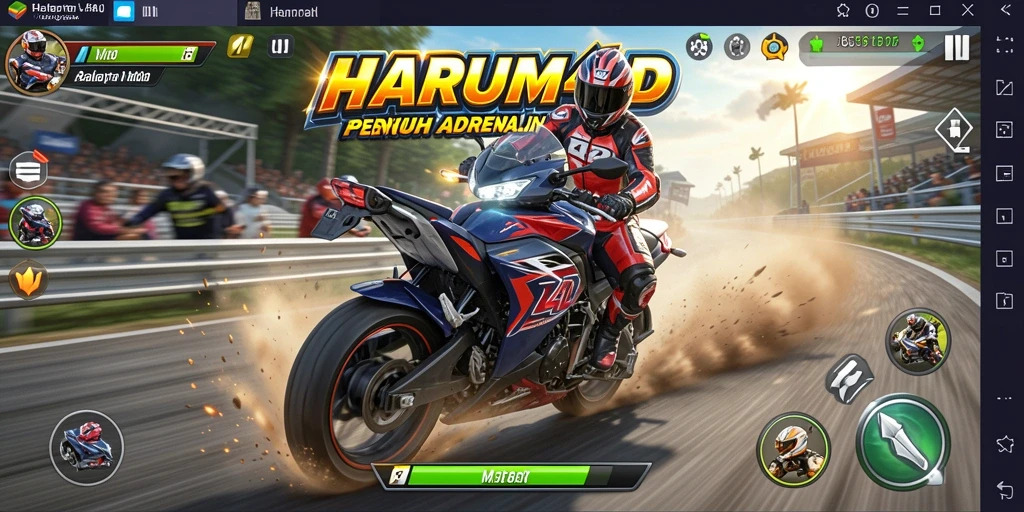 Screenshot menampilkan balapan motor yang intens dan mendebarkan.