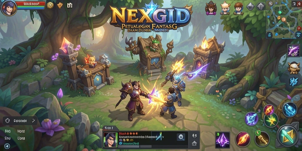 Tangkapan layar permainan NEXGID yang menunjukkan pertempuran epik dalam MMORPG.