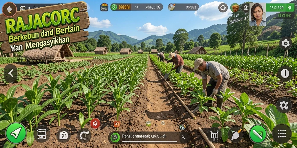 Tampilan menarik gameplay RAJACORC saat bertani dan berinteraksi dengan hewan.