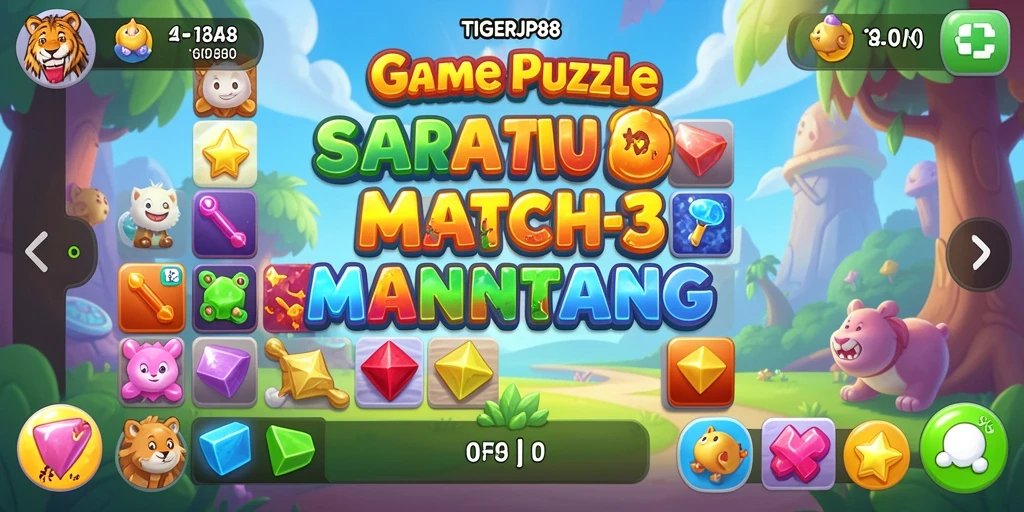Tampilan gameplay seru dari TIGERJP88 dengan match-3 yang menantang.